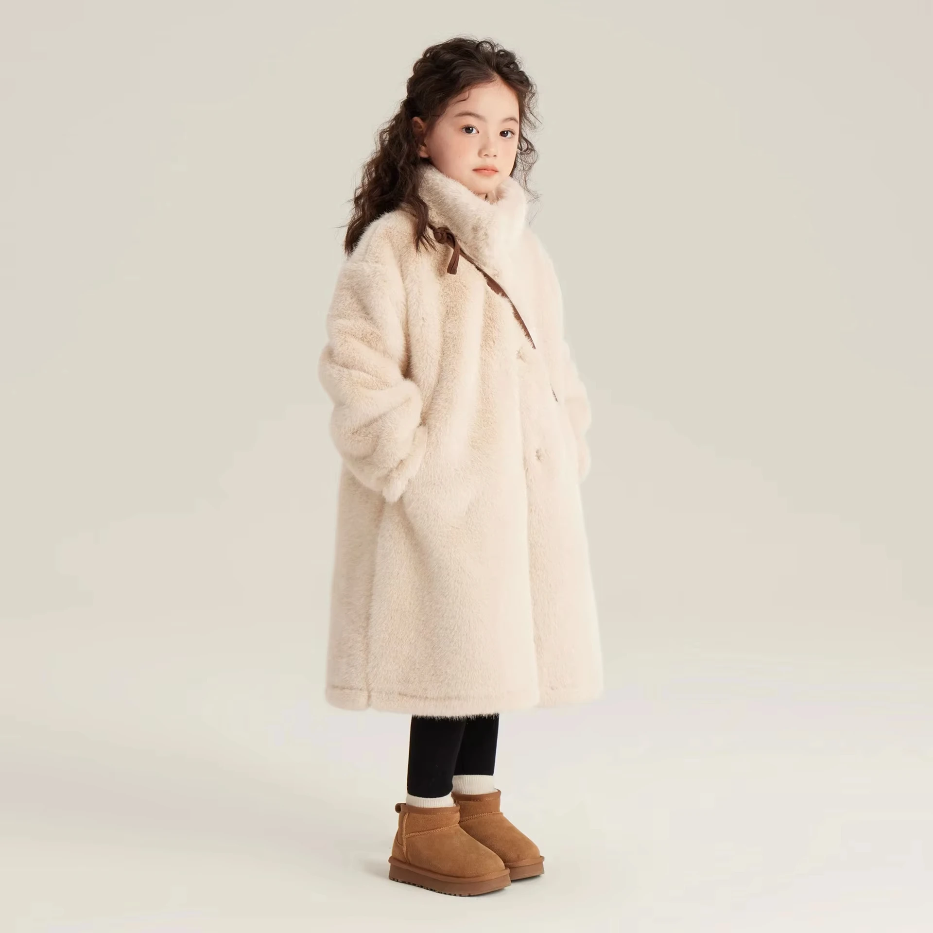WOOFOO Girls Coat 2026 New Winter Clothing Imitation Mink Coat Warm and Thick Fur Integrated Soft and Comfortable