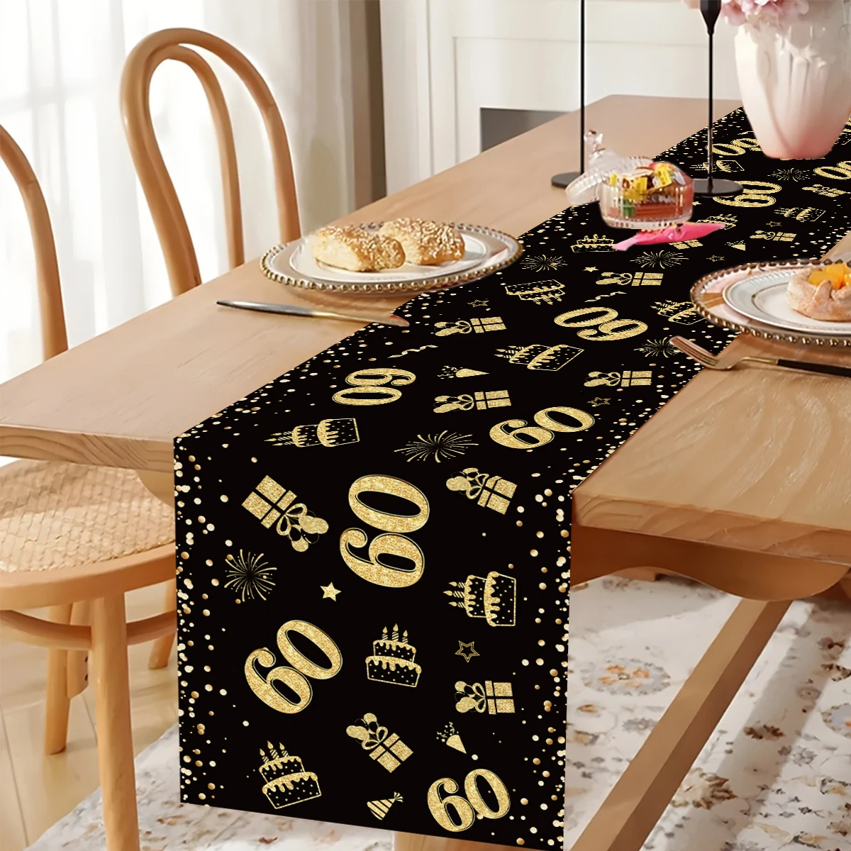 Black Gold 18th 30th 40th Birthday Table Runner Happy Birthday Party Decorationfor Home Table Runner Birthday  Party Supplies