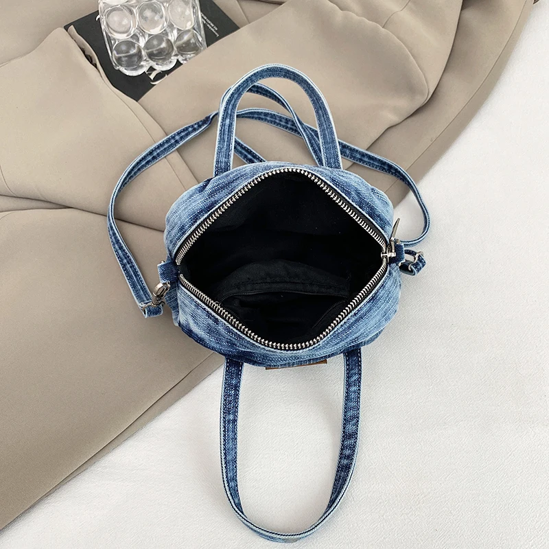 حقيبة يد صغيرة من قماش الدنيم بتصميم عتيق حقائب كروس نسائية صغيرة على الموضة 2025 حقيبة يد عصرية جديدة مع سحاب للإغلاق للاستخدام اليومي غير الرسمي #6