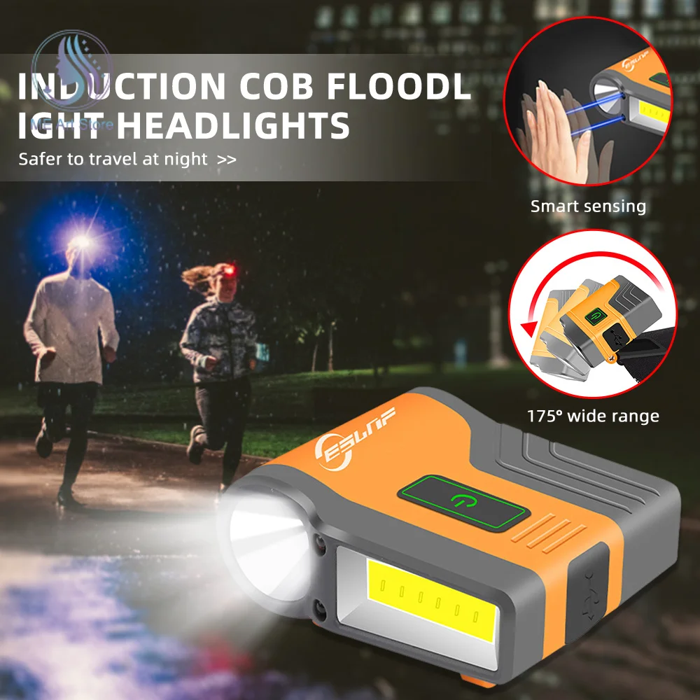 Induction COB Floodlight Fishing Headlight Glare Night Fishing Lamp Cap Clip Charging Bait Bright Light Head Mounted On the Mass