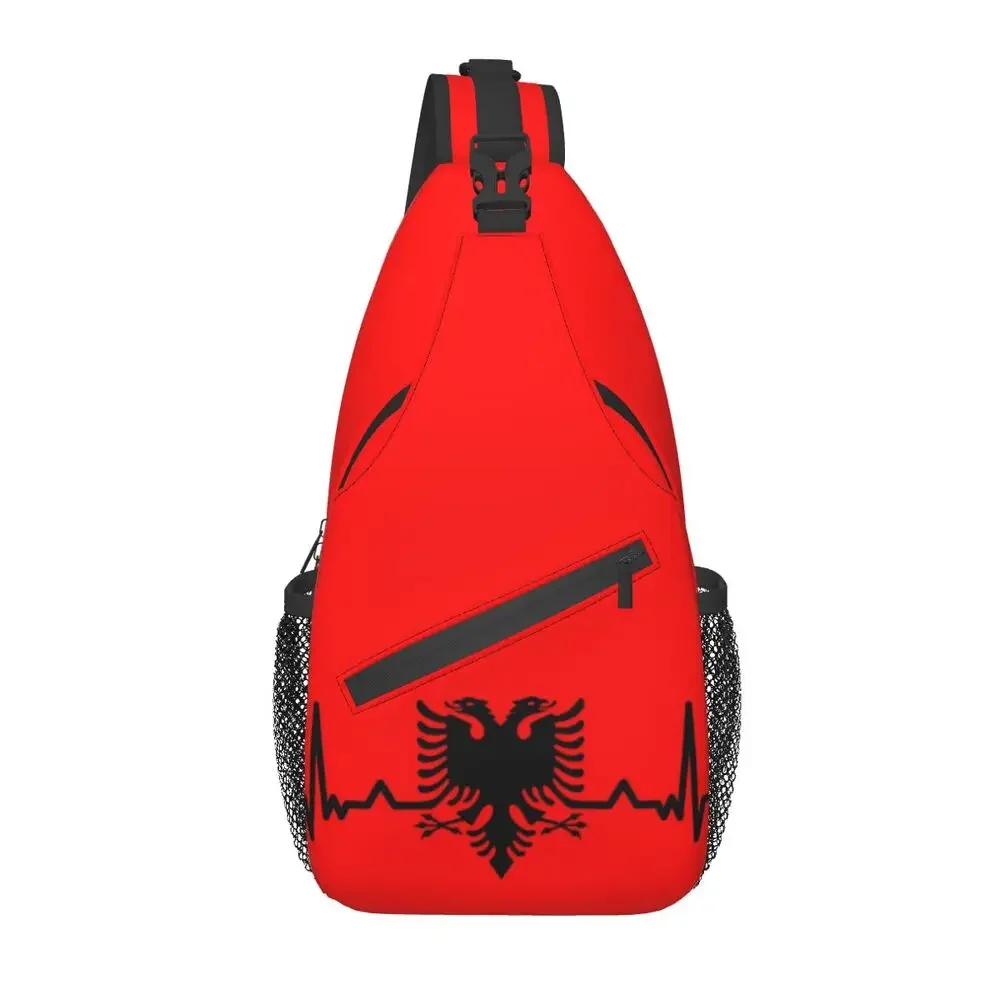 Bolso de pecho personalizado con bandera de Albania, mochila cruzada de hombro, mochila de viaje, mochila de día, latido del corazón, águila Albana, Shqiponja