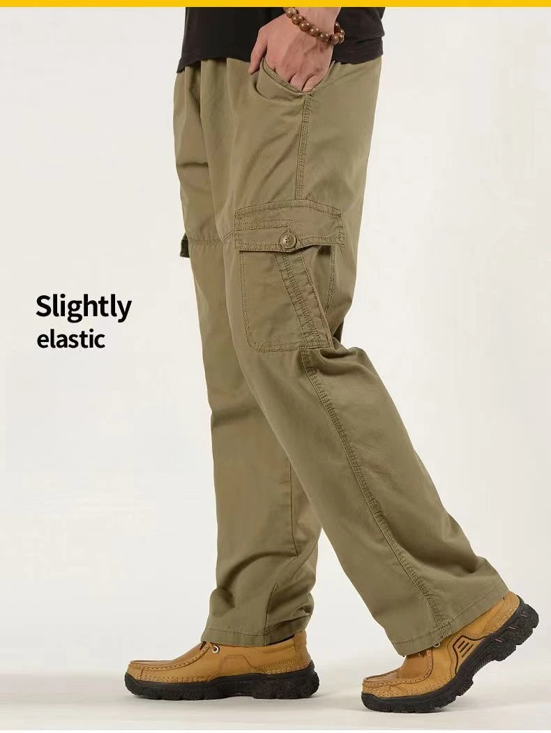 2026 Neue Herren Cargo-Hose aus Reiner Baumwolle Herbst Baggy Gerades Bein Multi-Taschen Arbeitshose Lässige Lange Hose Übergröße M-6XL – Detail 3
