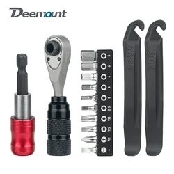 Compact Ratchet Dual Way Wrench Kit Tire Lever Accessories Portable Box Bag Storage W/ 10 Bits for Bicycle Riding Quick Repair