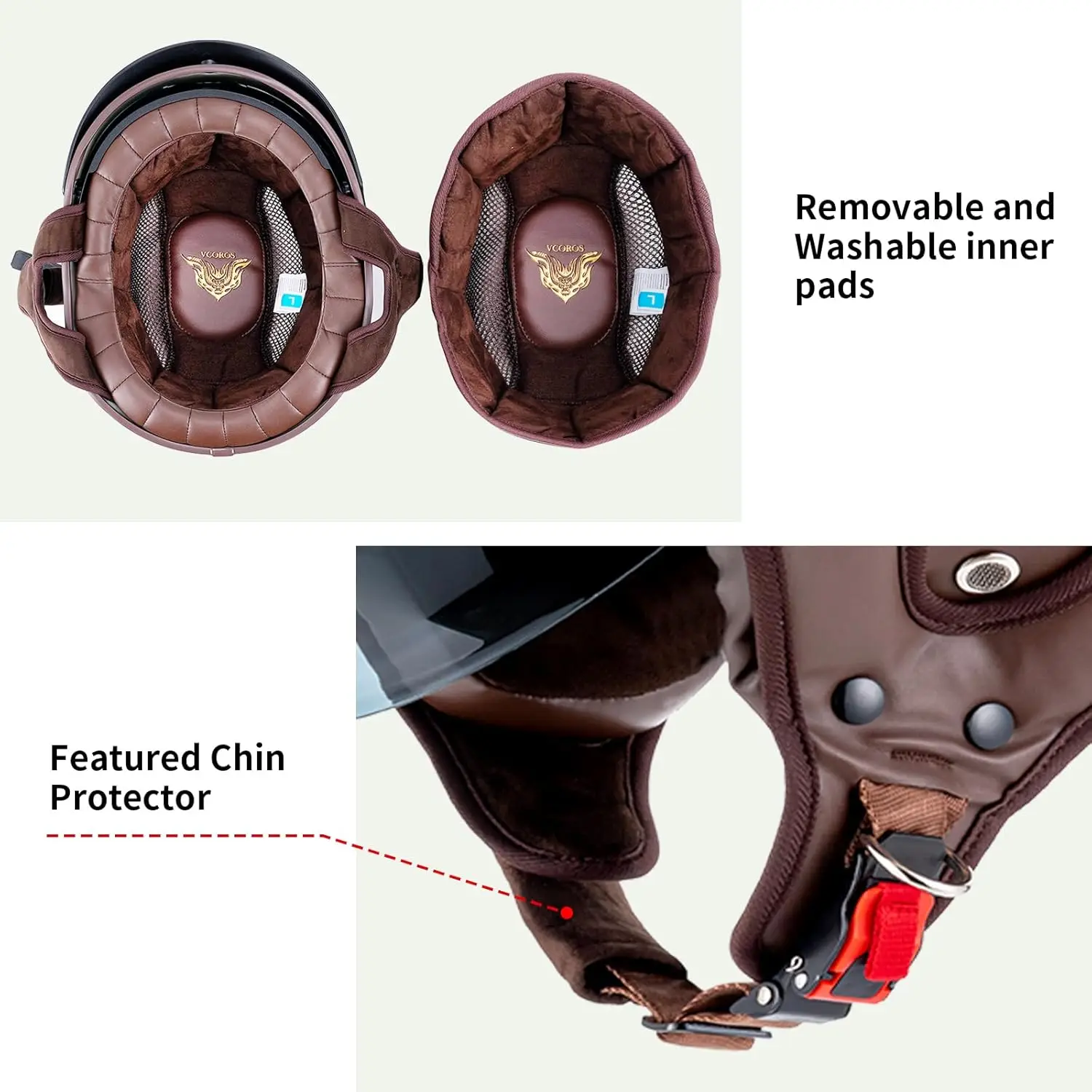 خوذة نصف خوذة دراجة نارية معتمدة من وزارة النقل خوذة مفتوحة الوجه مع قناع من الشمس وإبزيم سريع التحرير للبالغين من الرجال والنساء (F02-، S) #6