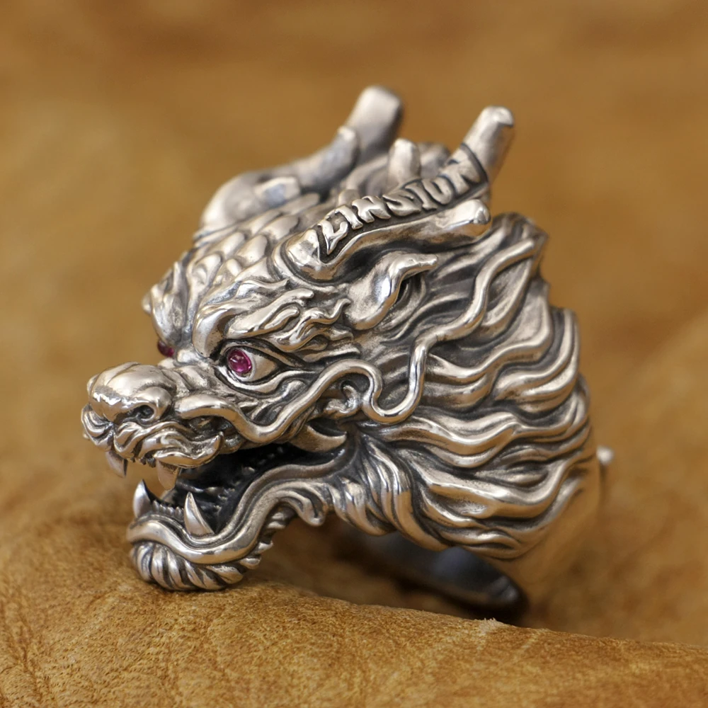PurpleRed CZ Eyes 925 Sterling Silver Huge Dragon Ring Punk Animal Jewelry TA455 US Size 8~15 BZ
