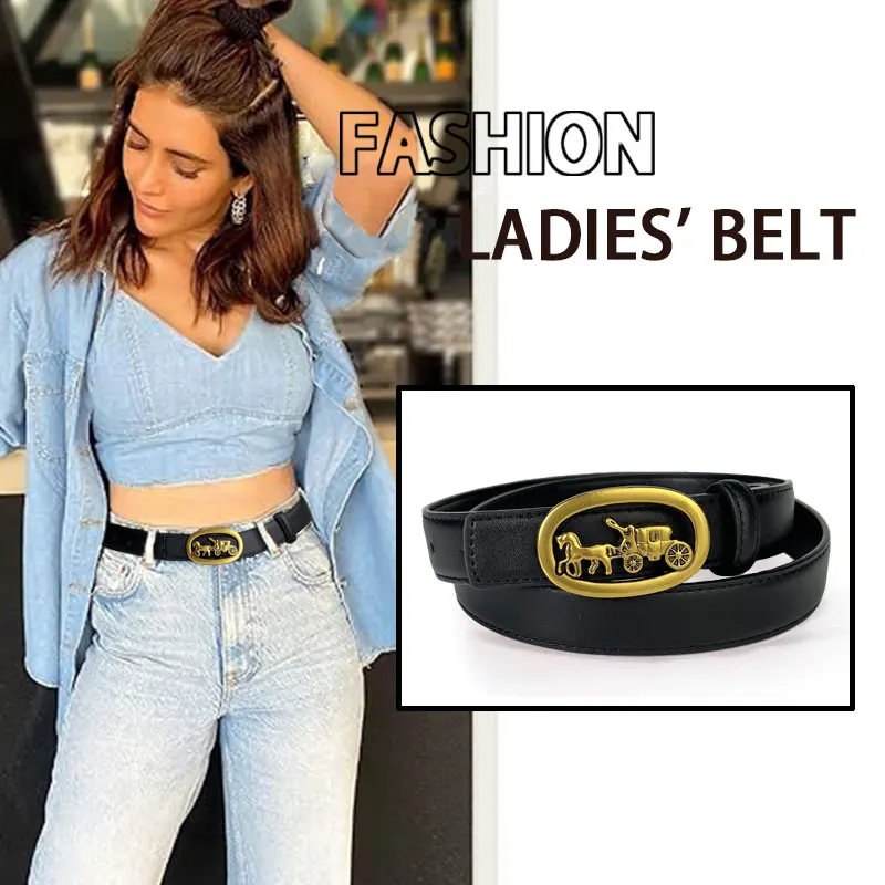 

2025 Women Vintage Golden Black Waistband Genuine Leather Cowskin Buckle Belt for Pants Jeans Dresses Famous Brand Belt Women
