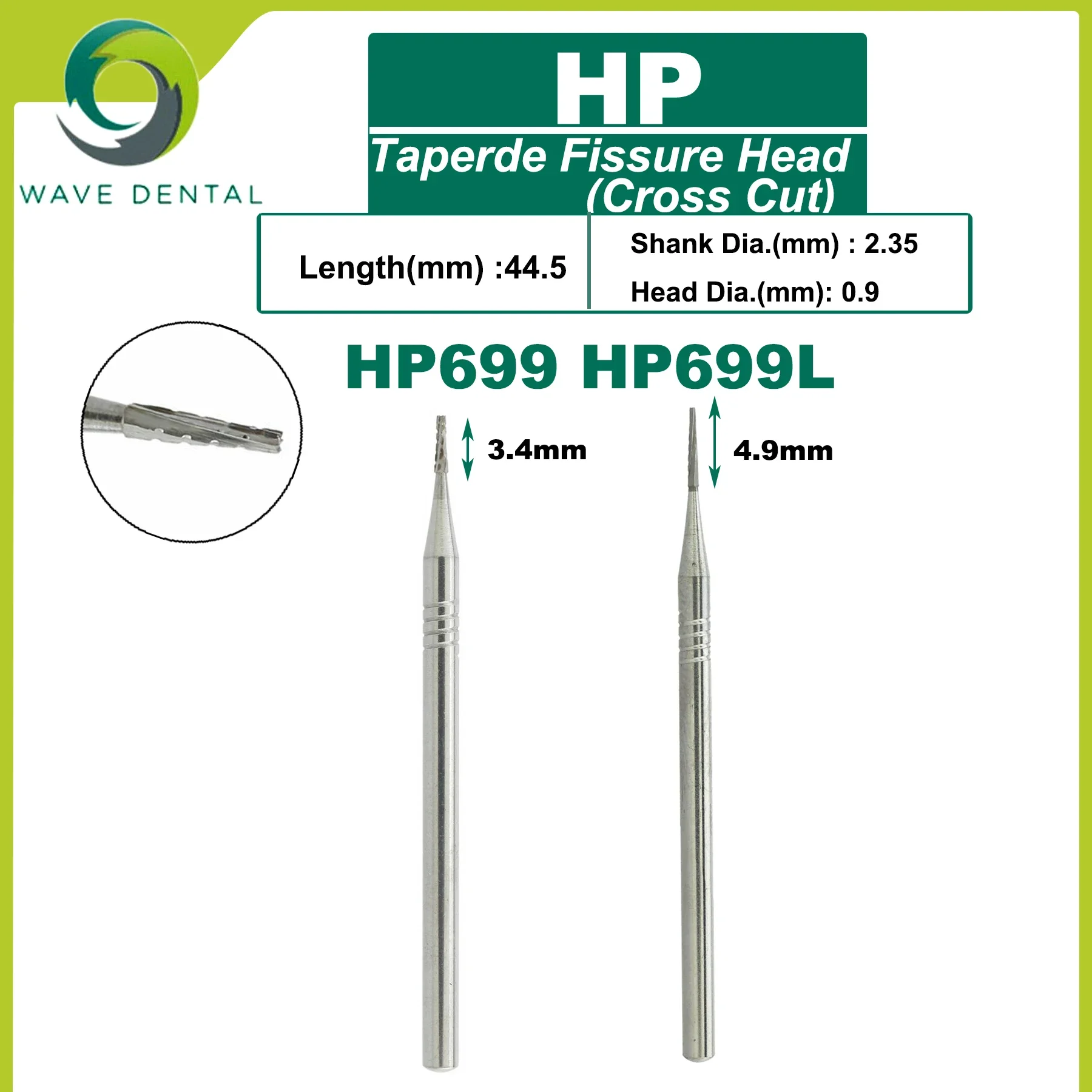 Bor dokter gigi Tungsten karbida, gelombang, bor Dental Bur HP Dia 2.35mm untuk kerucut hidung lurus kecepatan rendah 5 buah/pak