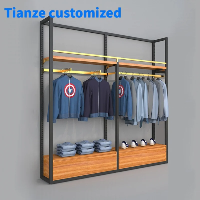 [Customized]Garment store wood display shelf clothes shop fitting design clothing store metal clothing display stand