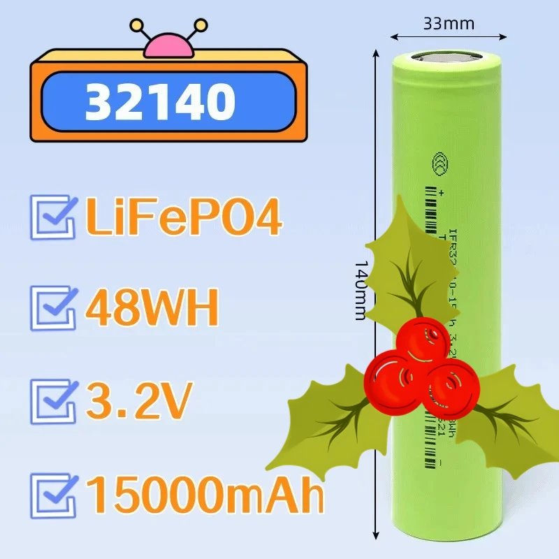 

High-Power 3.2V15Ah 32140 LiFePO4 Battery 15000mAh DIY 12V 24V Electric Sightseeing Car Golf Car Electric Tool Battery Pack