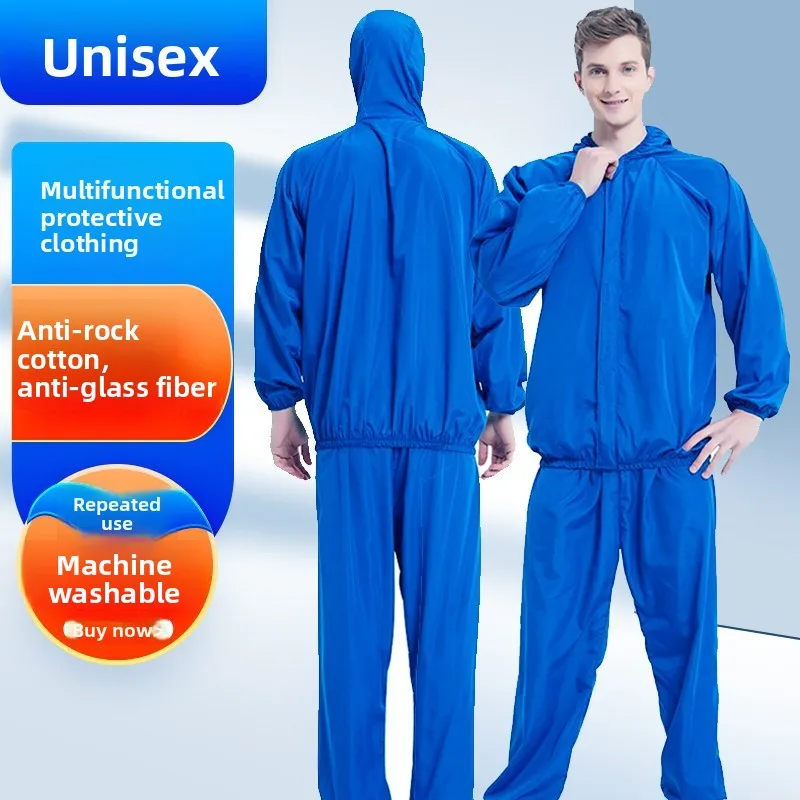 

Summer Anti-rock Wool Glass Spray Paint Anti-static and Dust-free with Split Hat Breathable Work Protective Clothing