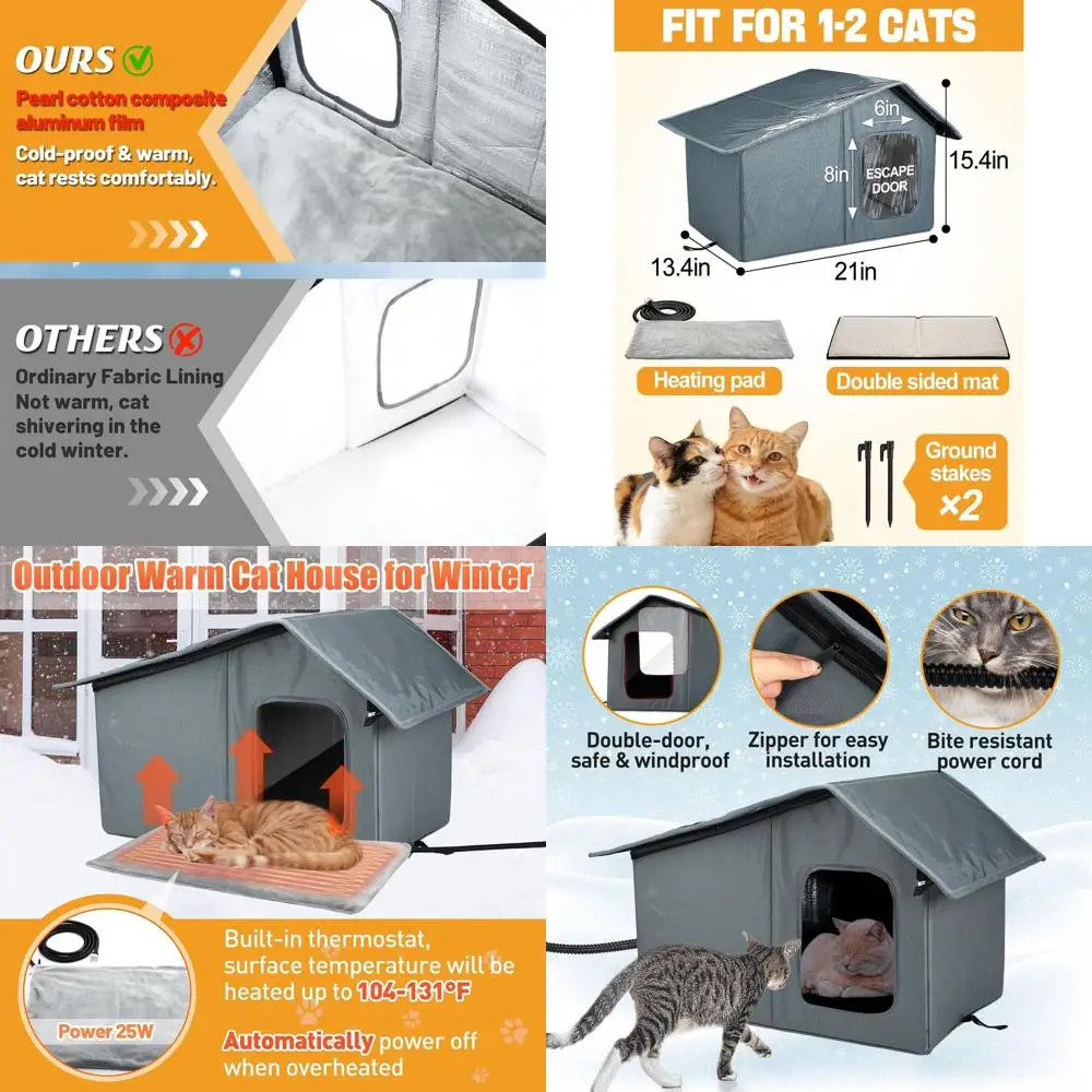 

Insulated Outdoor Cat Shelter with Thermostatic Heating for Winter - Medium Size for 1-2 Cats