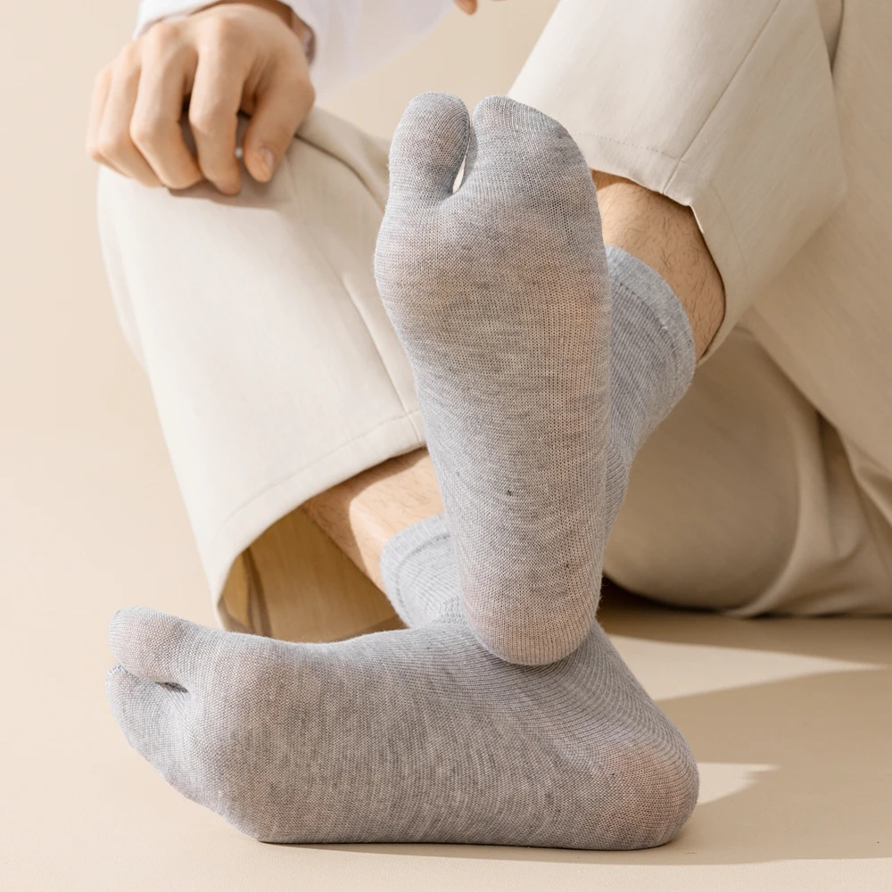3 Pairs Cotton Toe Socks Men High Quality Summer Crew Tabi Split Toe Socks Solid Color Two Finger Socks