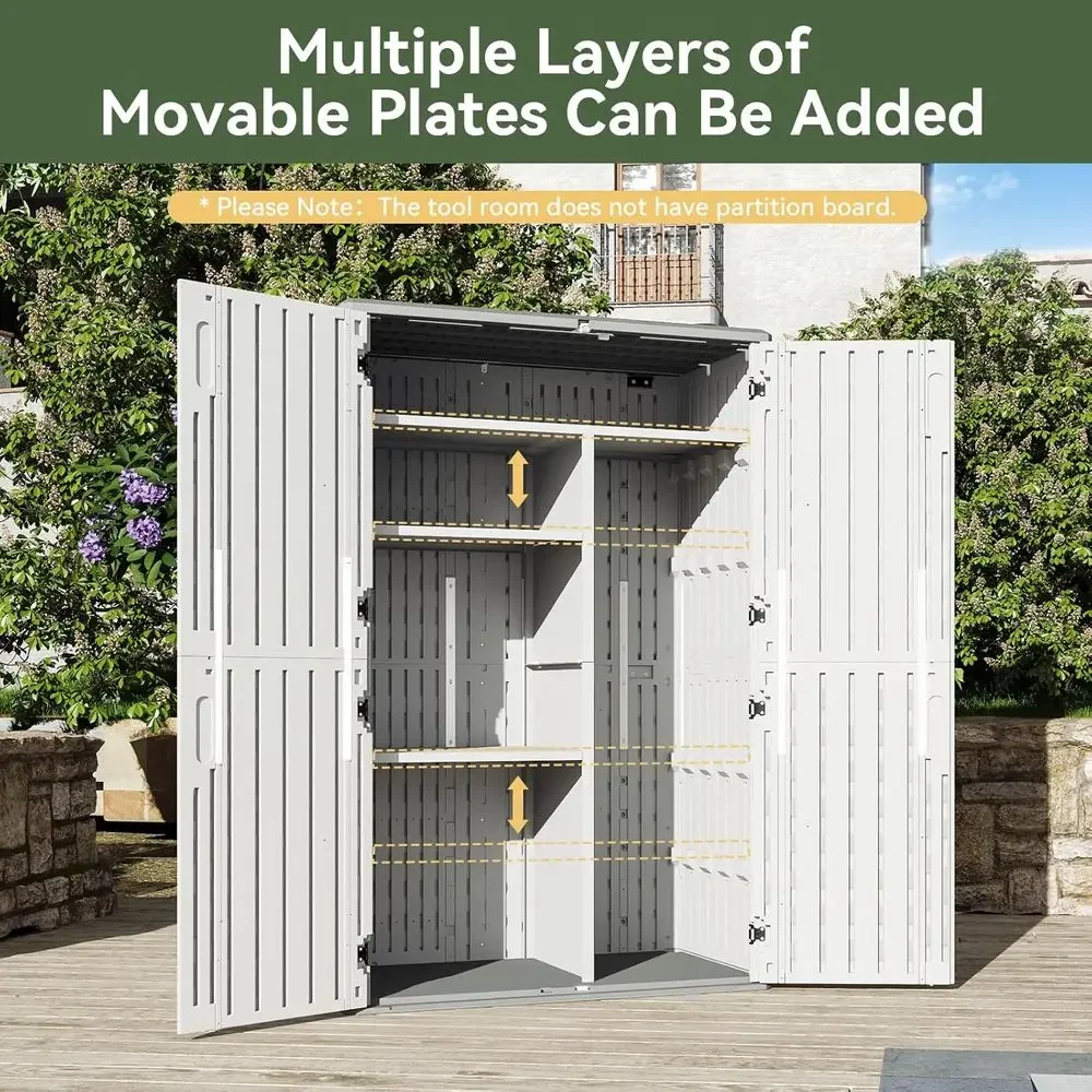 64 Cubic Feet White Outdoor Storage Shed with Floor, Waterproof Cabinet for Garage, Pool, Bikes, and Gardening - view 5