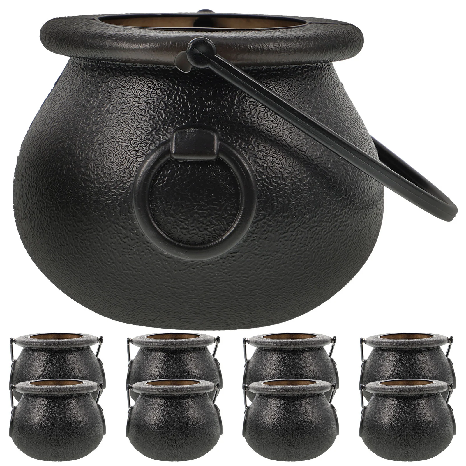 8 Pcs Wicker Large Cauldron Halloween Candy Bucket Small Jar Kettle Witch Props Portable