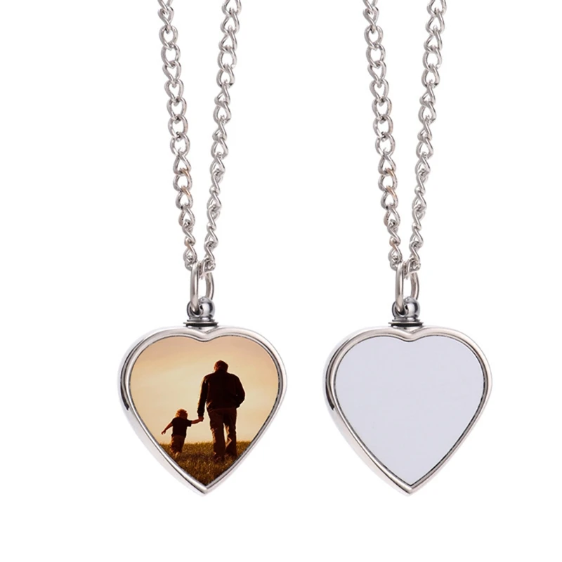 Sublimation Blank Photo Picture Necklaces Heart Urn Pendant Necklaces Cremation Jewelry Dog Tag Craft for Men Women