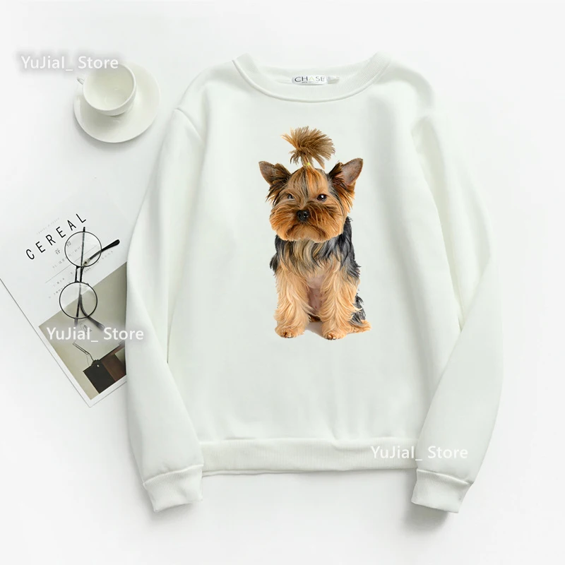 Moda feminina hoodies bonito yorkshire terrier cão impressão animal primavera outono inverno feminino o-pescoço roupas moletom