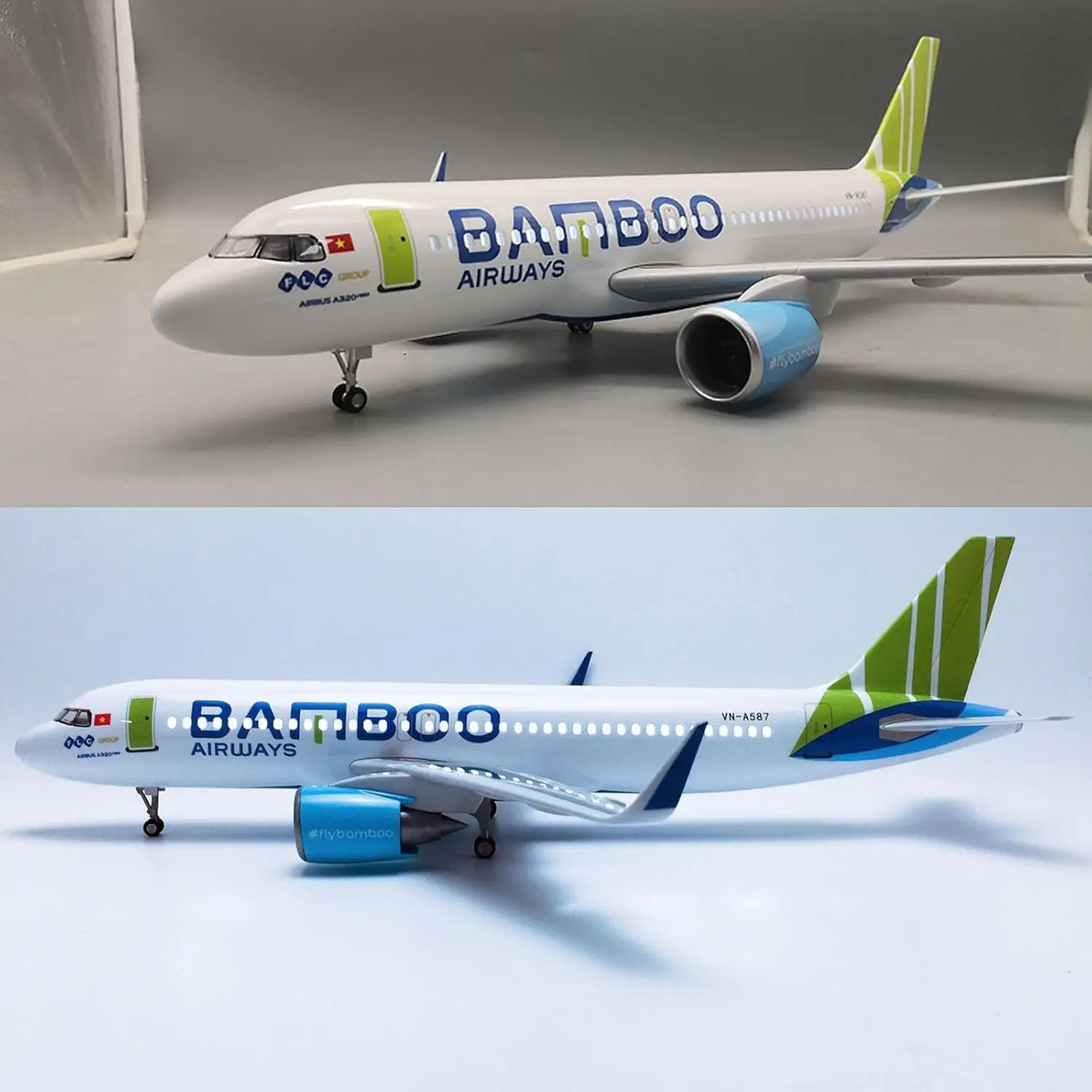 

1:80 Scale Model Airplane Airbus A320 NEO Bamboo Airlines 320neo Diecast Plastic Resin Plane Toy With Light & Landing Gear