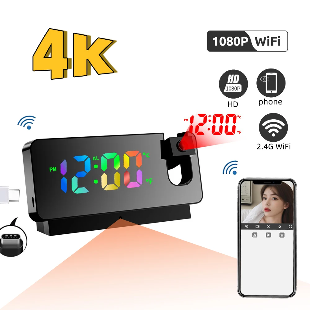 

WiFi Clock Network Camera with Motion Detection Support, Indoor Home Monitoring, Video Camera, Nanny Cam, 1080P HD, 2.4GHz