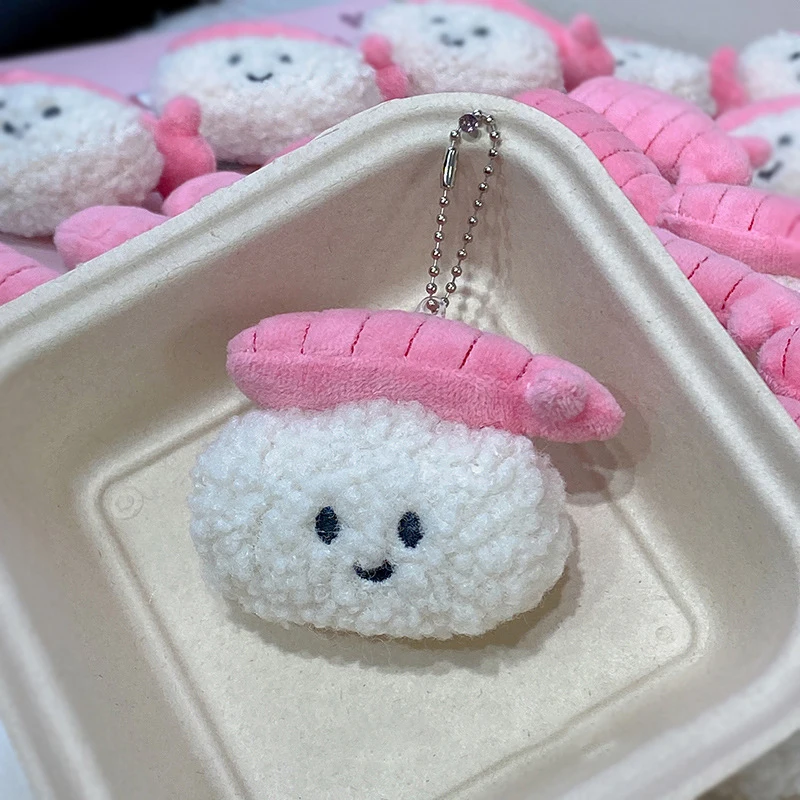 LLavero de juguete de Sushi de camarón de peluche encantador Kawaii para mujeres y niñas, llavero de muñeca de moda de dibujos animados, colgante, accesorio de decoración para bolso