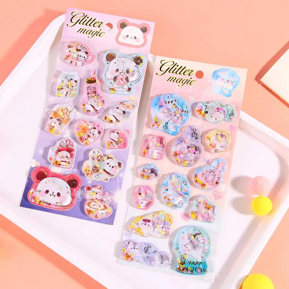 Adesivos dinâmicos dos desenhos animados 3d tridimensional transparente cristal adesivo bonito menina scrapbooking papelaria