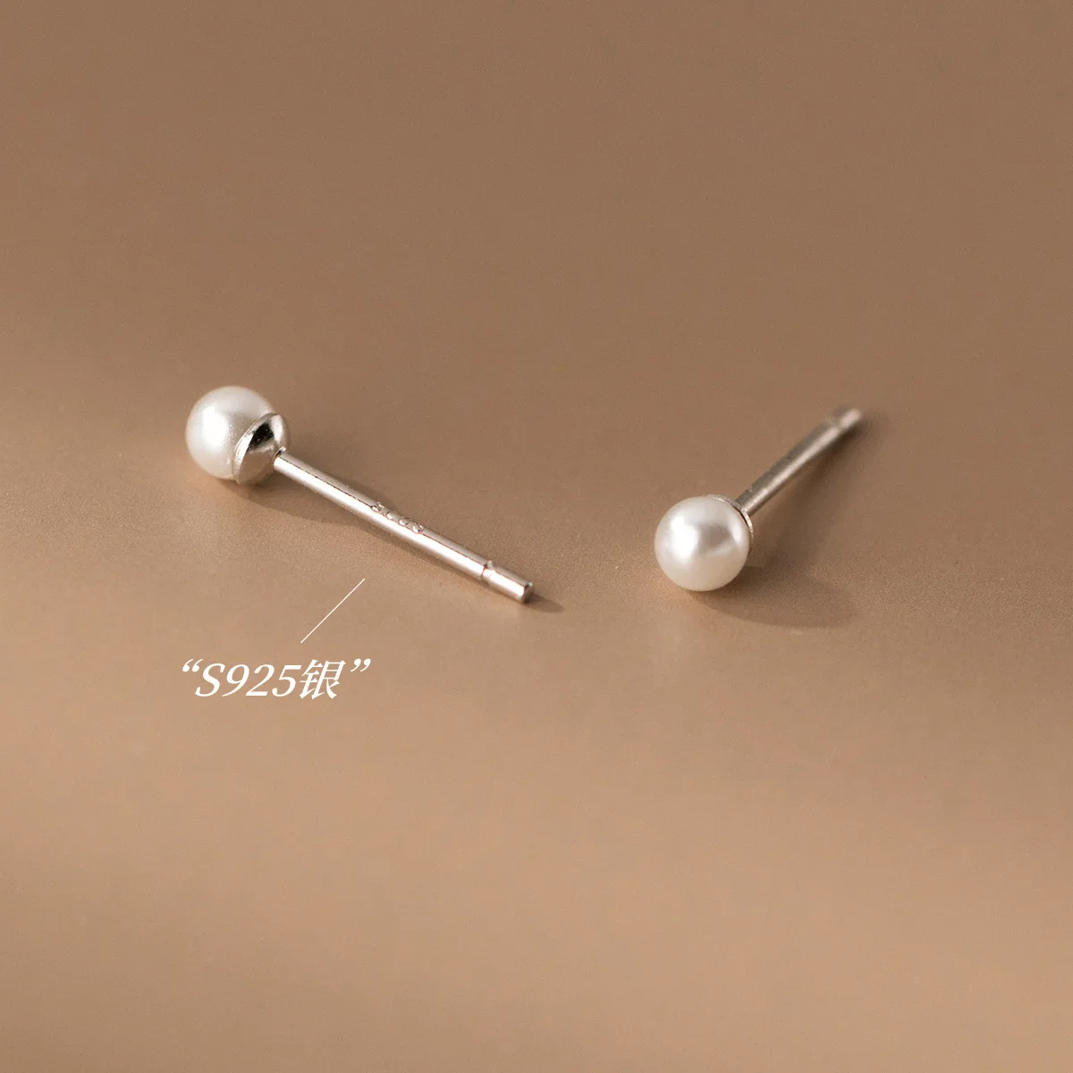 100% Authentic Silver 925 Stud Round 3mm Pearl Earrings For Women Trend Piercing Ear Jewelry