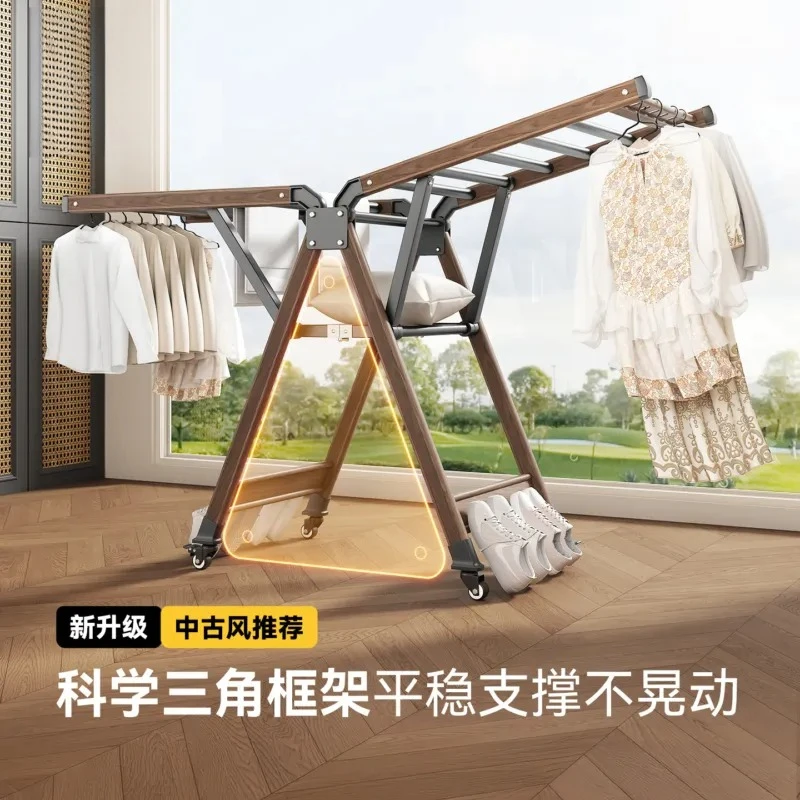 Aluminum Alloy Floor To Ceiling Clothes Drying Rack Foldable Removable Indoor Balcony Quilt Rod Airfoil Design Household