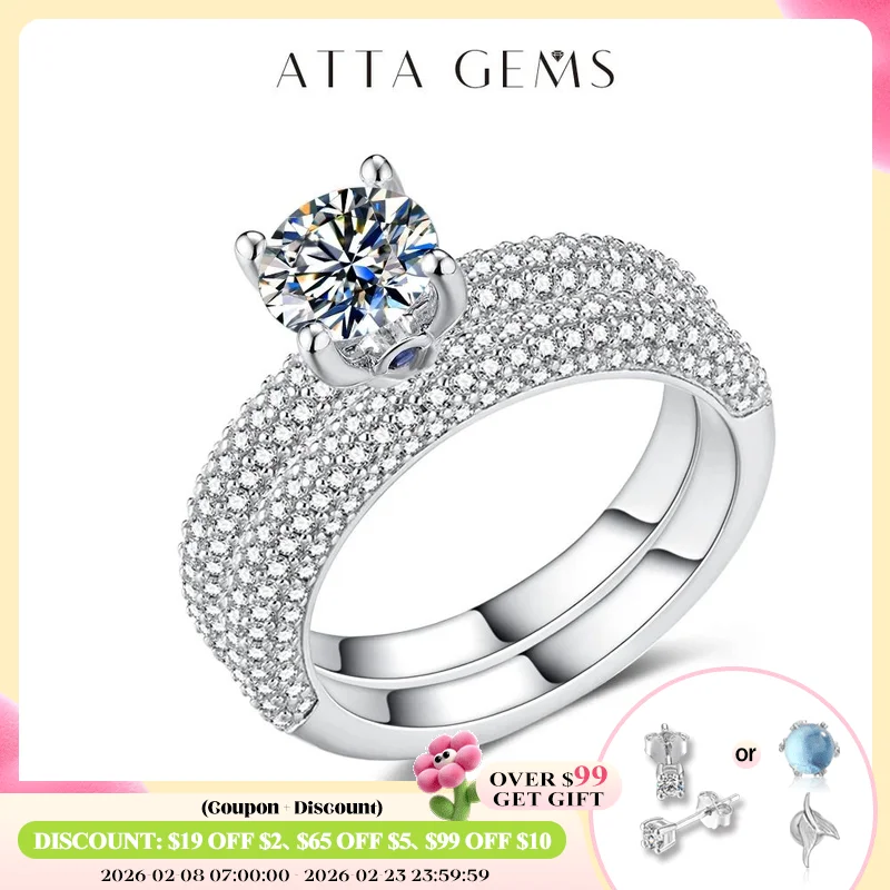

ATTAGEMS 6.5MM Moissanite Couple Ring for Women 925 Sliver Plated 18K Gold Round Cut 1.0CT Diamond Wedding Ring Set for Gifr