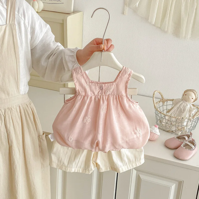 

Children's summer outfit, lightweight baby clothes, sleeveless vest and shorts, stylish home wear for girls, summer children's c