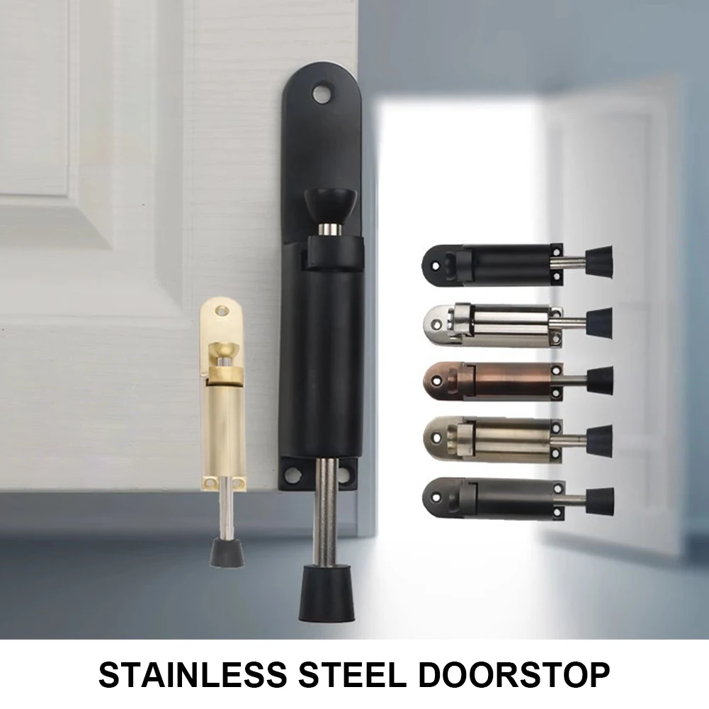 Telescopic Door Stopper Spring Loaded Heavy Duty Stopper Metal Adjustable Position with Foot Brake Wedges for Door Bottom Seam