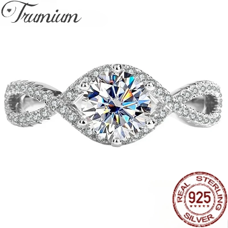

Trumium 1CT Moissanite Diamond Round D Color Sparkling Rings for Women 925 Sterling Silver Twisted Wedding Band Fine Jewelry