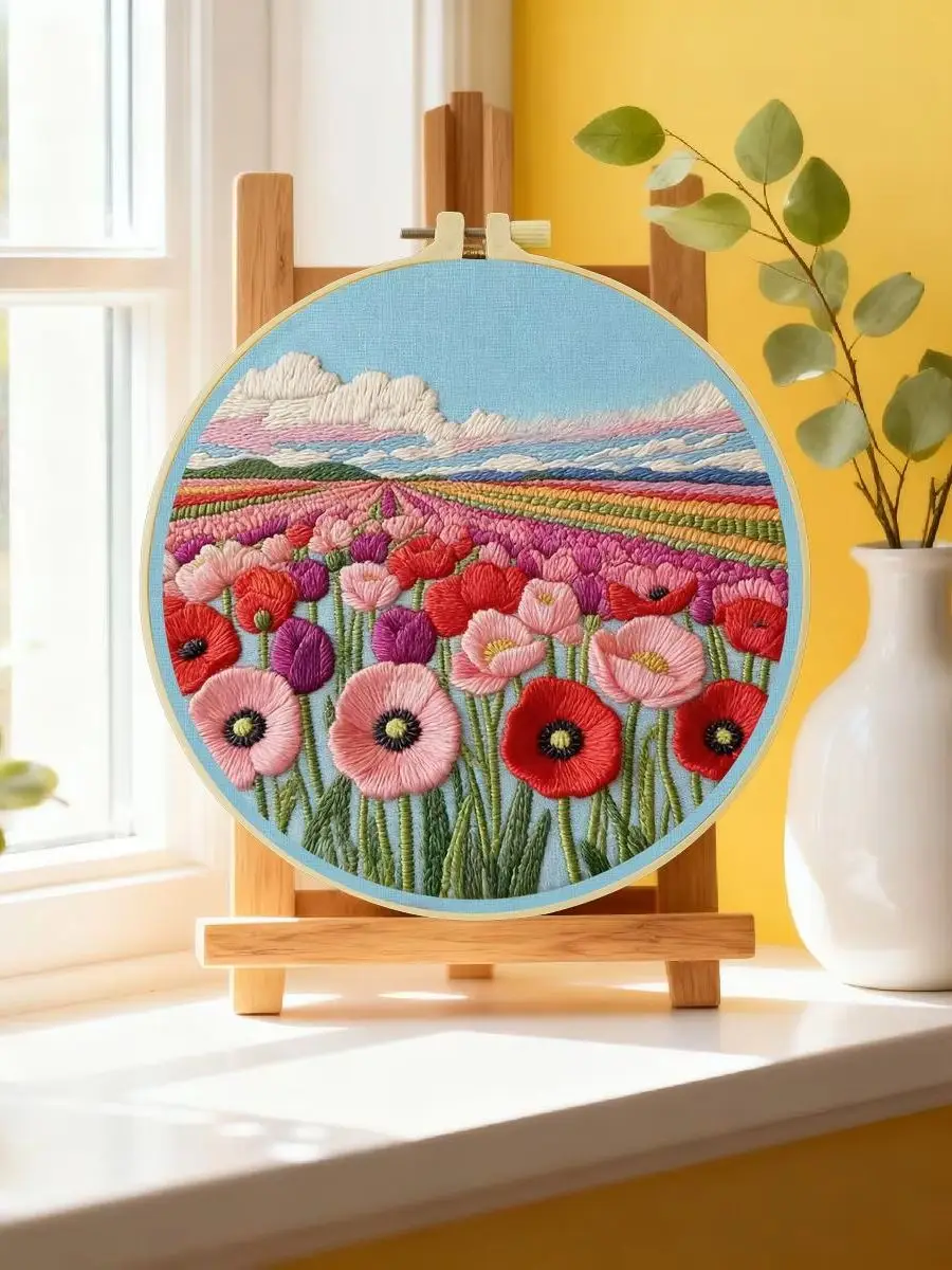 1 Stück 20X20CM/15X15CM 7,87/6,3 Zoll Blumenmeer Stickerei Starter-Kit DIY-Kit DIY-Stickerei-Set Handarbeiten Nadelkunst – Detail 6