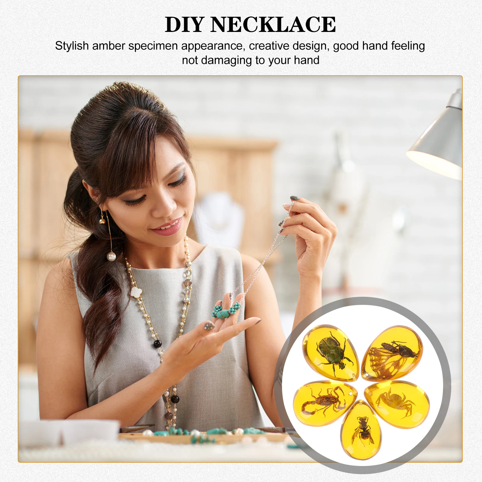

5 Pcs Insect Specimen Amber Decoration Collection Stone Resin Pendants Necklace Specimens