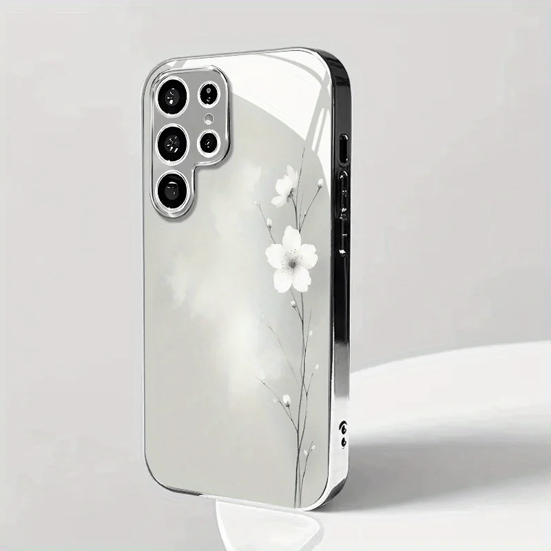 Selected Elegant Single Flower Silver Electroplated Phone Case for Samsung GalaxyS26 S25 S24 S23 S22 S20FE/Ultra/Plus drop Cover