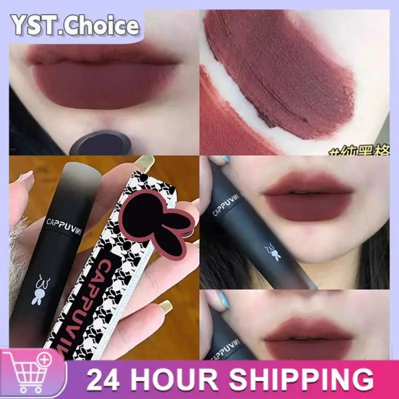 Lip Tint Mud 6 Colors Non-stick Cup Chestnut Brown Red Lip Mud Moisturizing Soft Mist Cosmetics Black Rabbit Lip Gloss