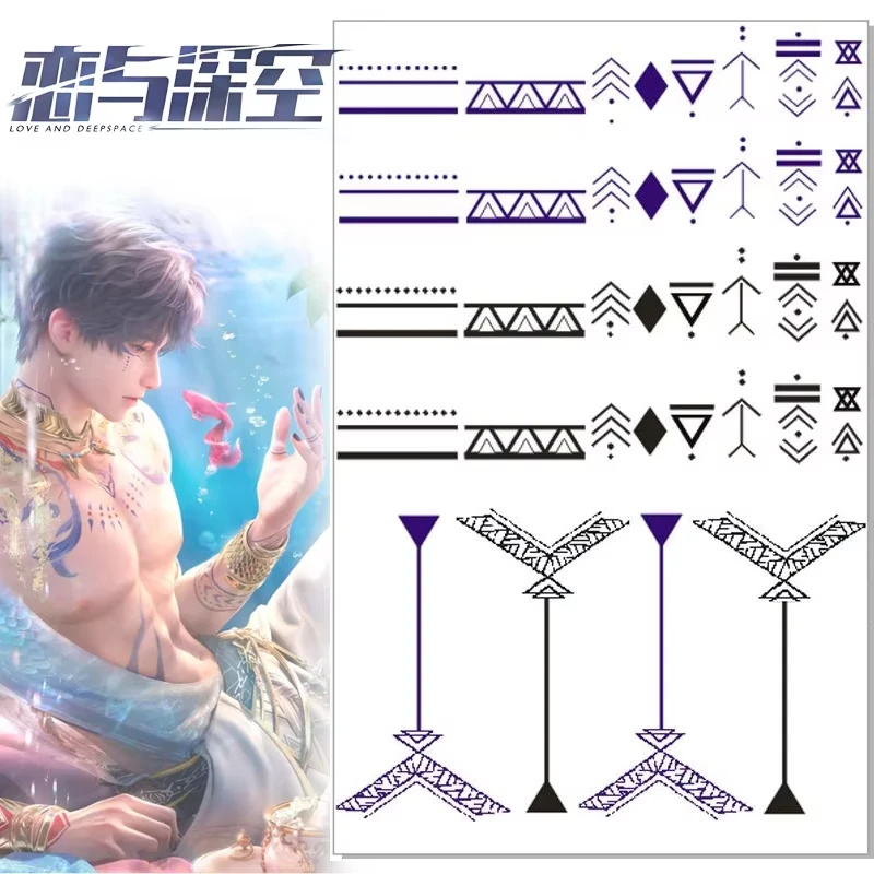 Amor y espacio profundo Rafayel Cosplay tatuaje falso impermeable fiesta de Halloween mano brazo tatuaje pegatinas accesorios de juego de mascarada