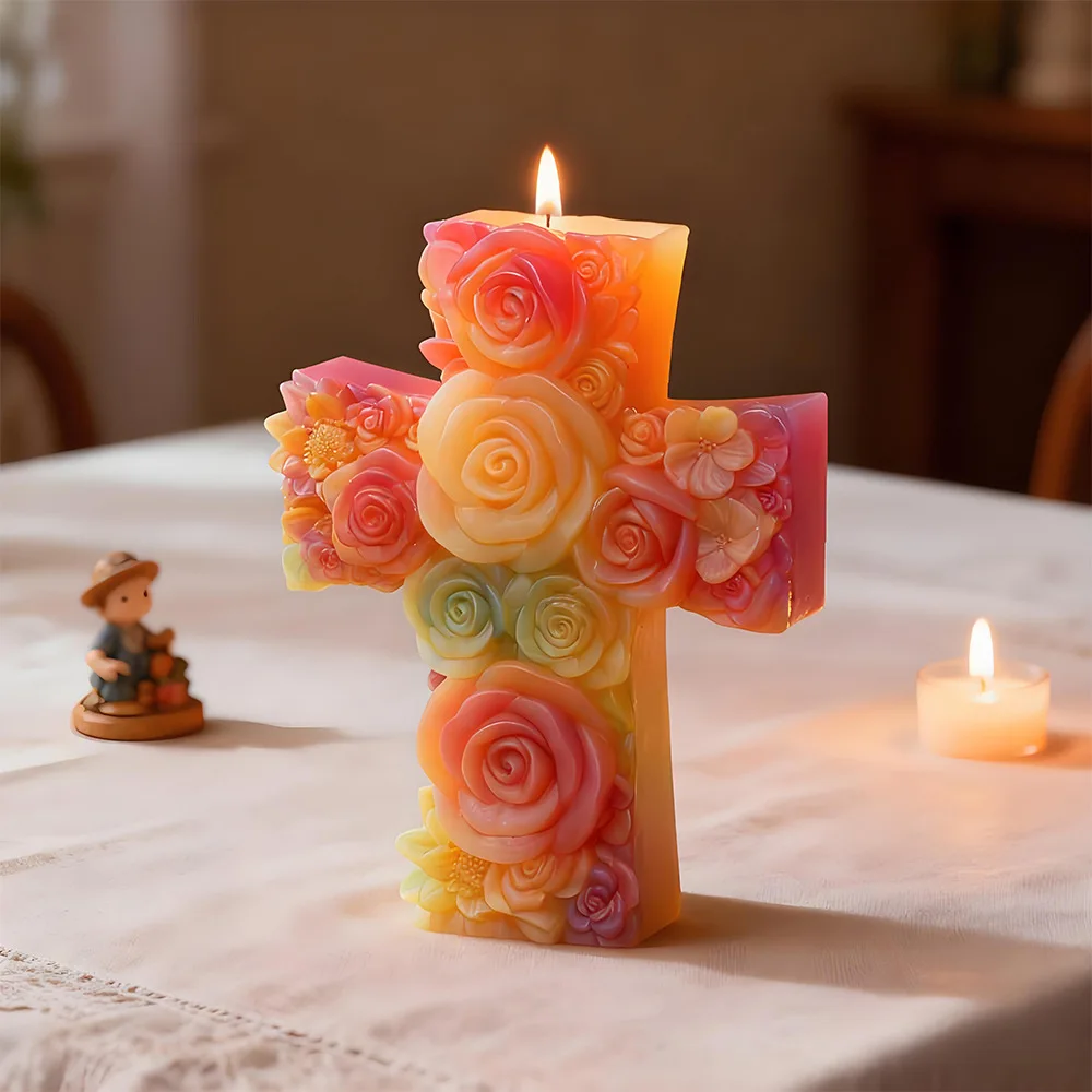 الصليب زهرة الورد قوالب السيليكون Diy بها بنفسك النمط الأوروبي صورة شمعة معطرة الديكور الجص الراتنج قالب شمعة صنع الإمدادات