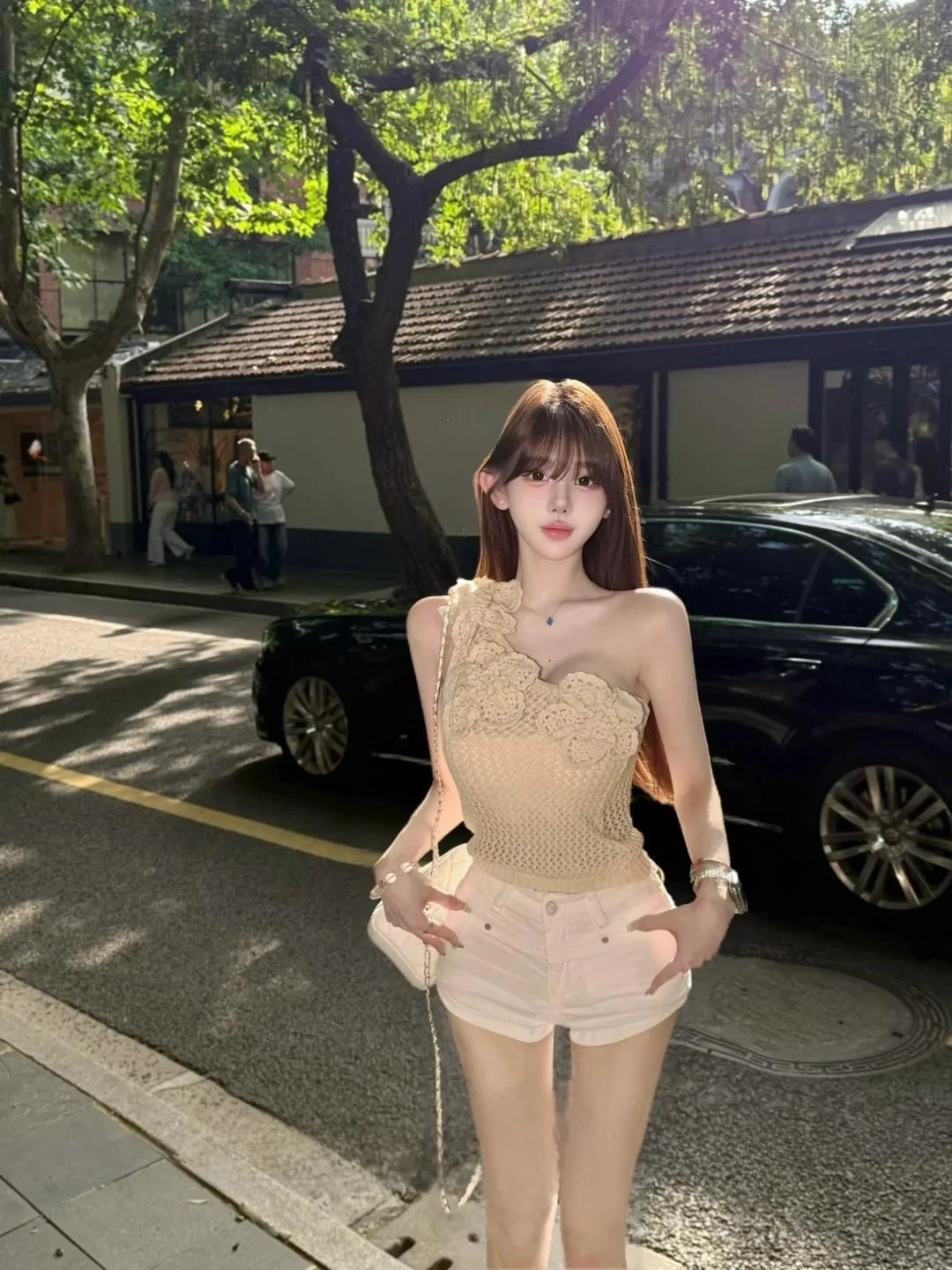 

Manli Sunglass oulder Hollow out Knit Tank Top Lace Summer Faion Bodysuit Women's Slim Fit Stripe Casual Sle Vest
