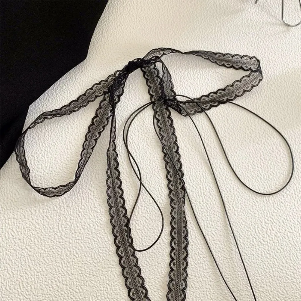 

New Gothic Lace Choker Necklace Stacked Ballet Style Clavicle Chain Layered Design Y2k Silk Scarf Jewelry