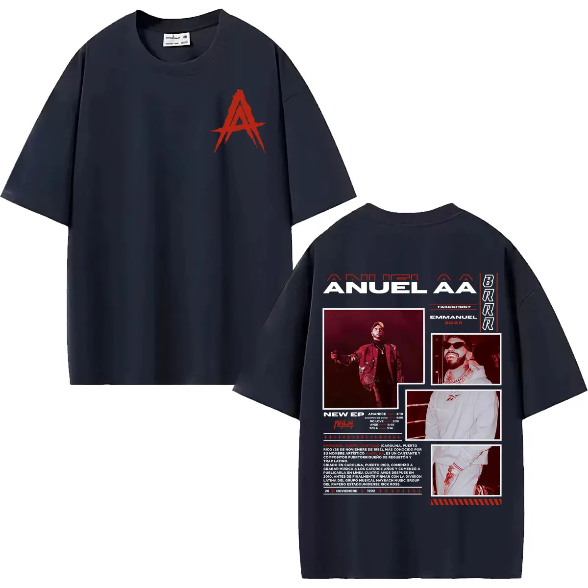 Rapper Anuel AA Real Hasta La Muerte Album Merch T Shirts Men's Clothes Fashion Streetwear T-shirt Oversized 100% Cotton T Shirt
