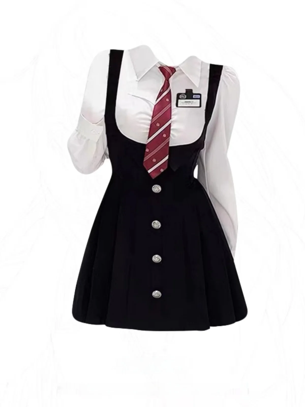 

plus Size College Sle JK orm Set Dr Slimming High Waist A-Line Skirt Fake Two-Piece Long Sve ort Dr for plus...