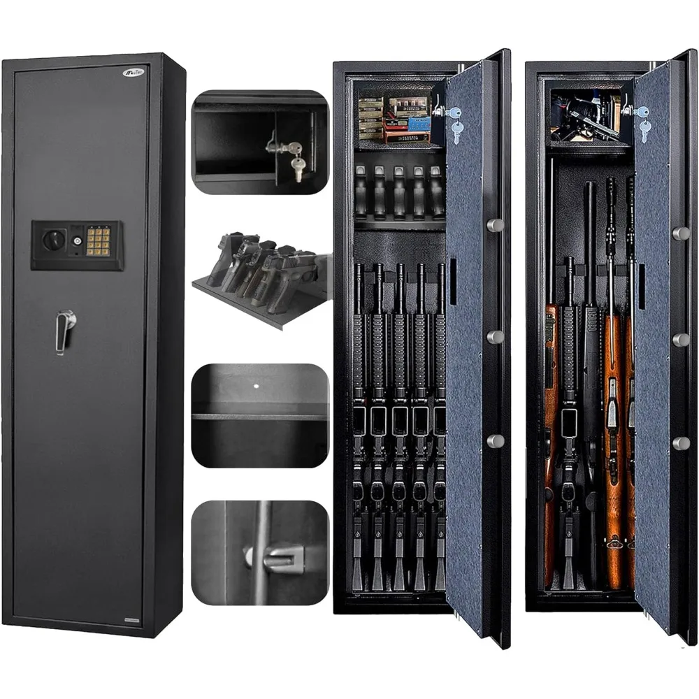 

Large Rifle Safe, Long Gun Safe for Rifle Shotgun for Home, Quick Access 5-6 Gun Storage Cabinet with a Handgun Lock Box and a R