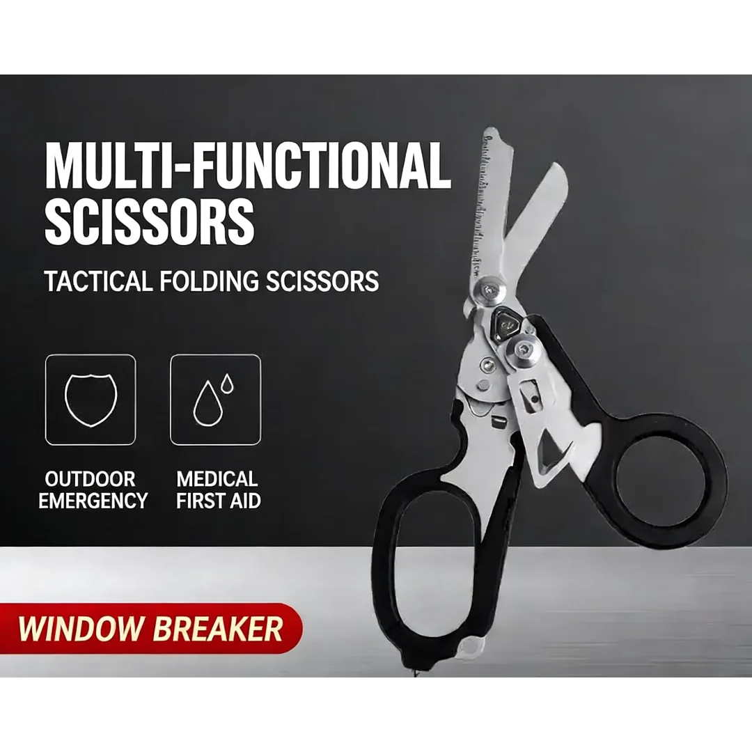 Multifunctional Emergency Response Shears - With Strap Cutter & Glass Breaker For Outdoor Rescue
