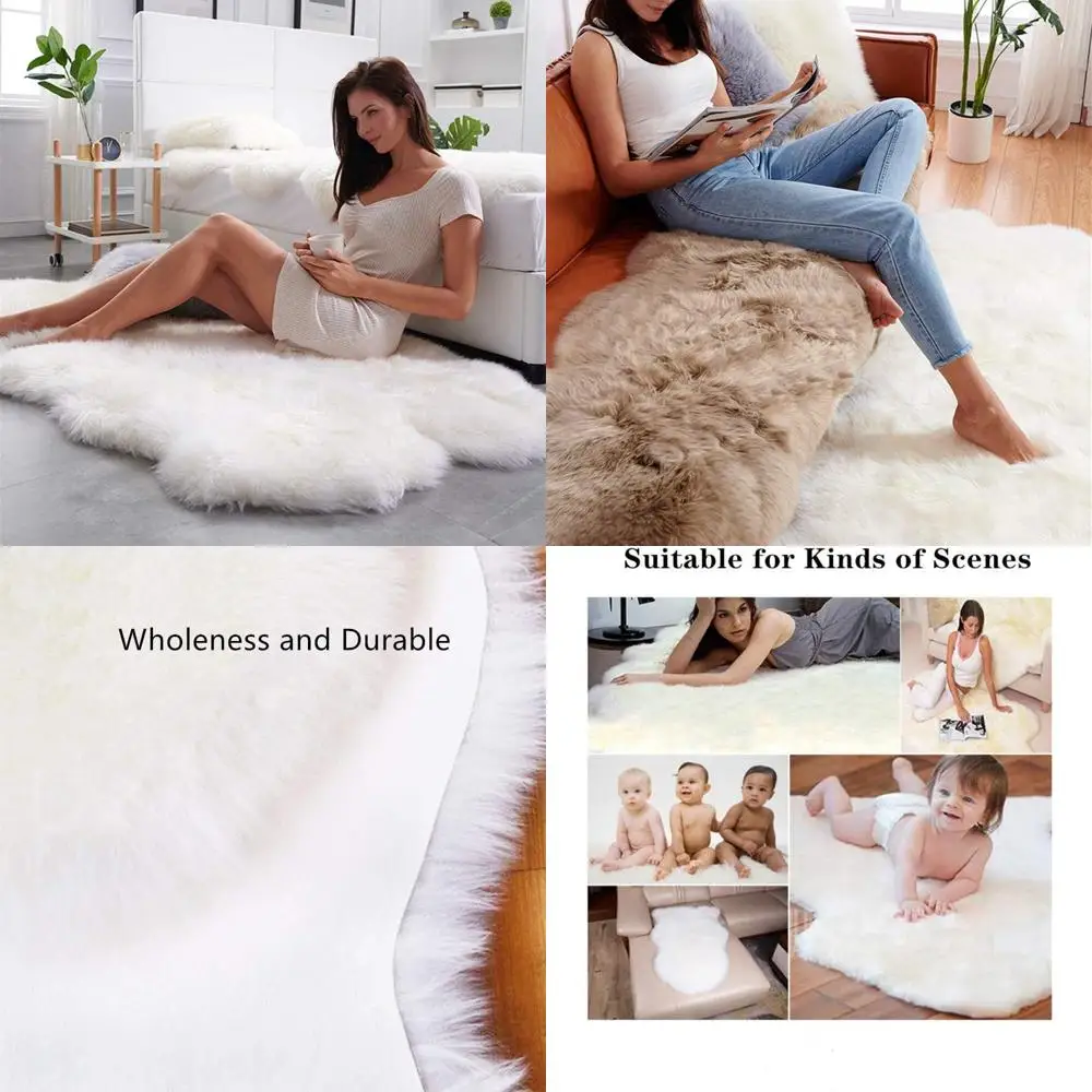 

Luxury Sheepskin Rug Set - Four Natural Sheep Fur Pelts for Home Decor (Ivory, 4 Feet)