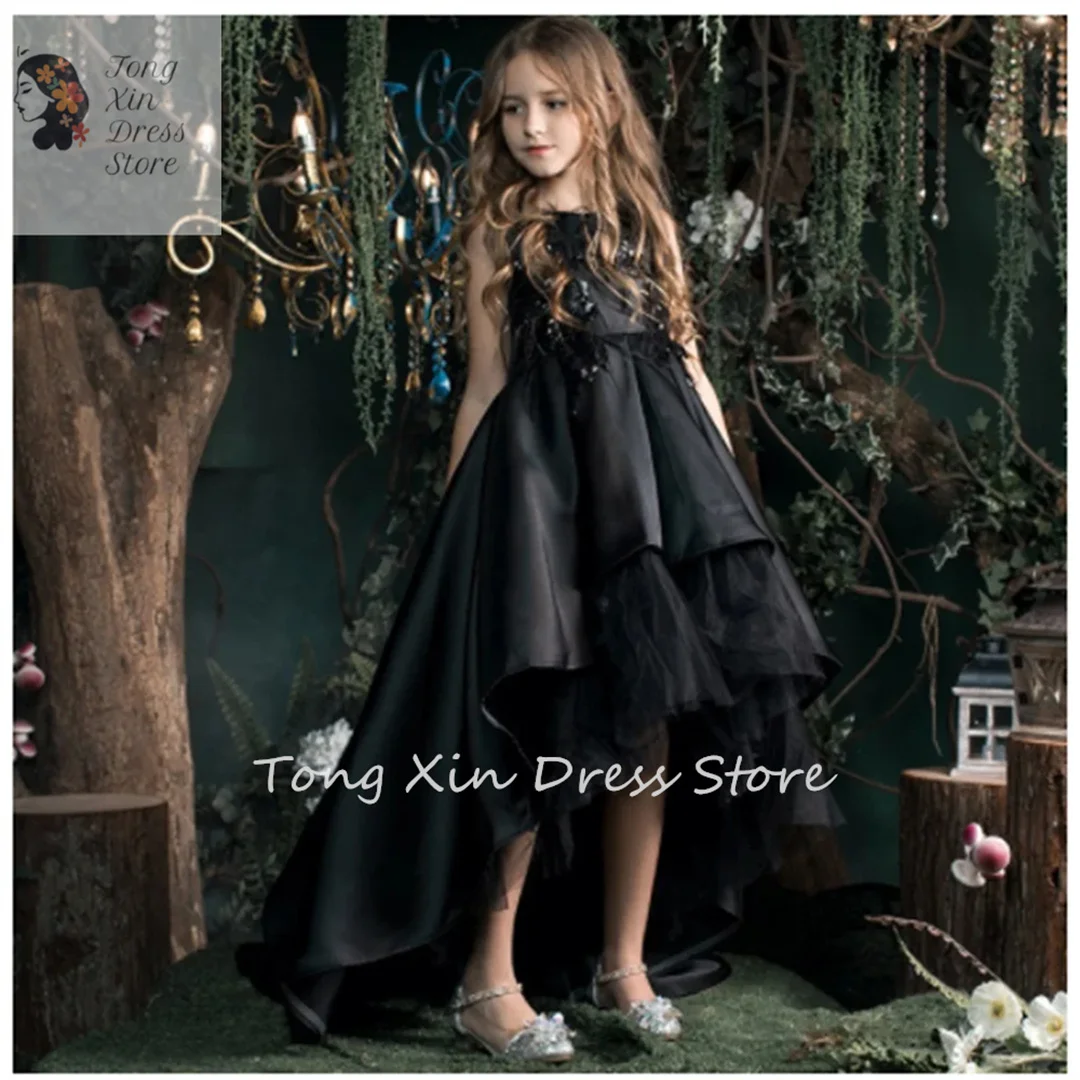 

Flower Girl Dresses Black Sleeveless Summer Dress Catwalk First Communion Wedding Kids Birthday Gift Prom Party Evening Gowns