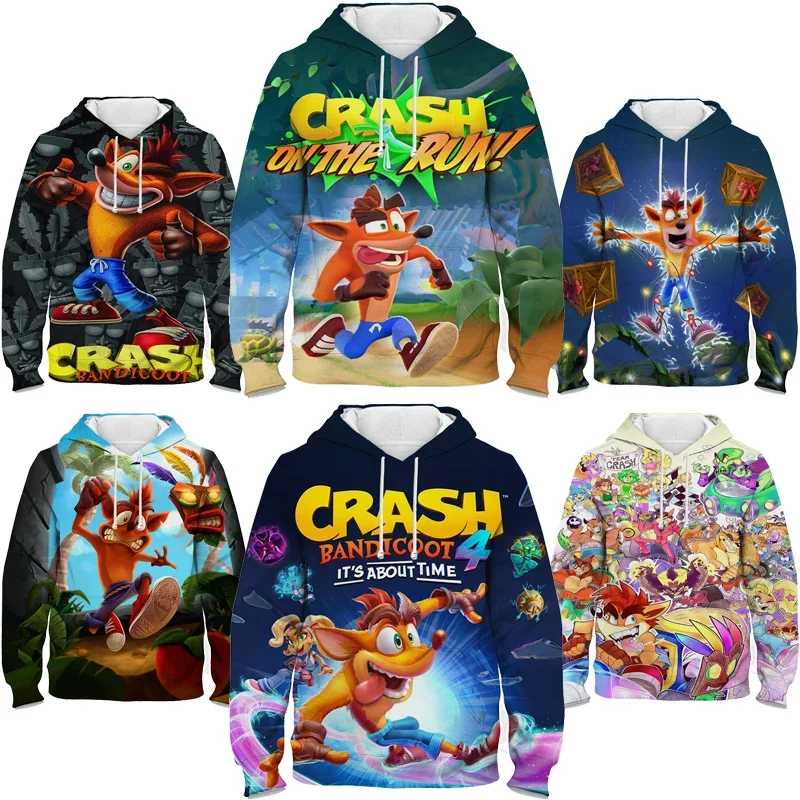 Sudaderas con capucha para niños Crash Bandicoot On the Run, sudadera de dibujos animados de Anime para niños y niñas, Tops para niños, abrigo, jerséis para niños pequeños