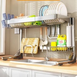 Household Kitchen Sink Storage Rack Tabletop Multi-function Dish Sink Drain Rack Stainless Steel Sink Upper Tableware Holder