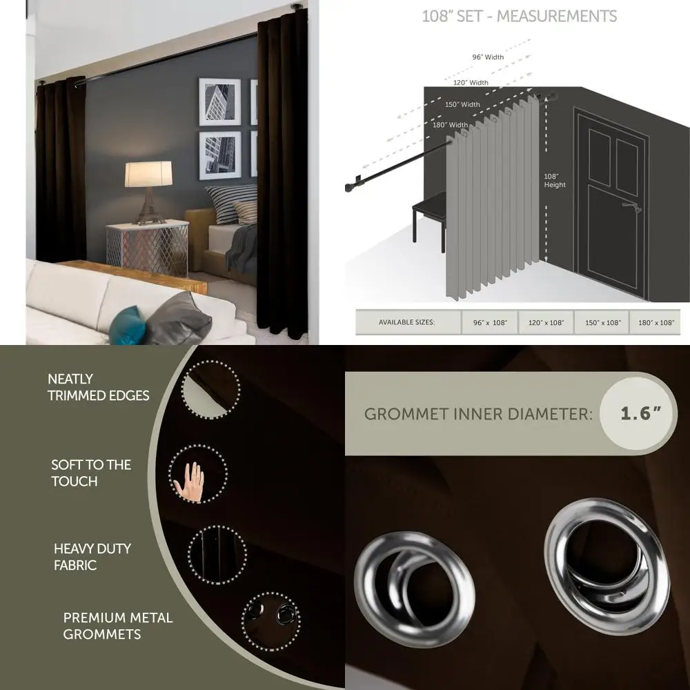 Thermal Insulated Blackout Curtains with Metal Grommets, 180 x 108, Chocolate Brown, Single Panel, Energy Efficient Window Treat