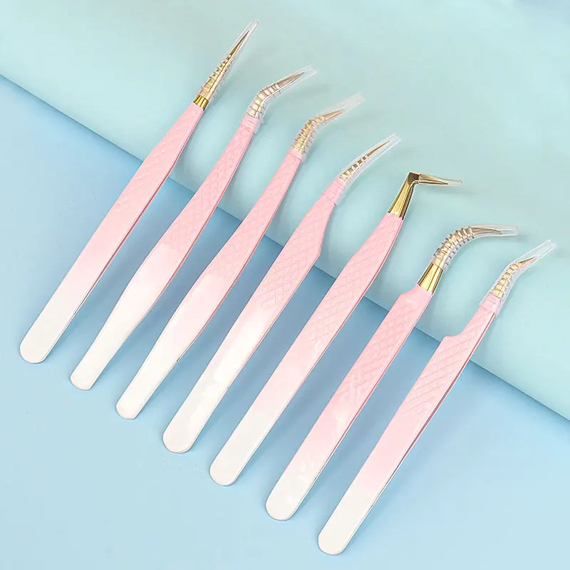 1pcs Eyelash Extension Tweezers Eyebow Clip Pink Stainless Steel Lash Lifting Tweezers Beauty Supplies Diy Makeup Tool