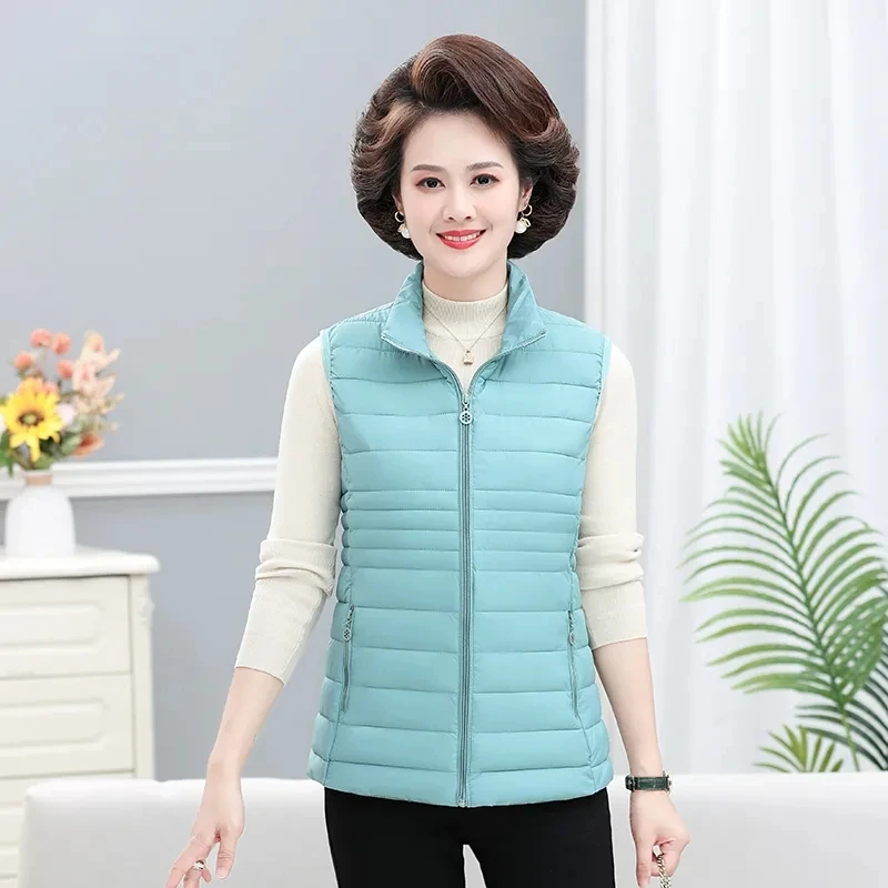 

2023 Autumn Winter New Middle Aged Mother Down Cotton Vest Coat Women's Short Sleeveless Casual Warm Parka Female Waistcoat Top