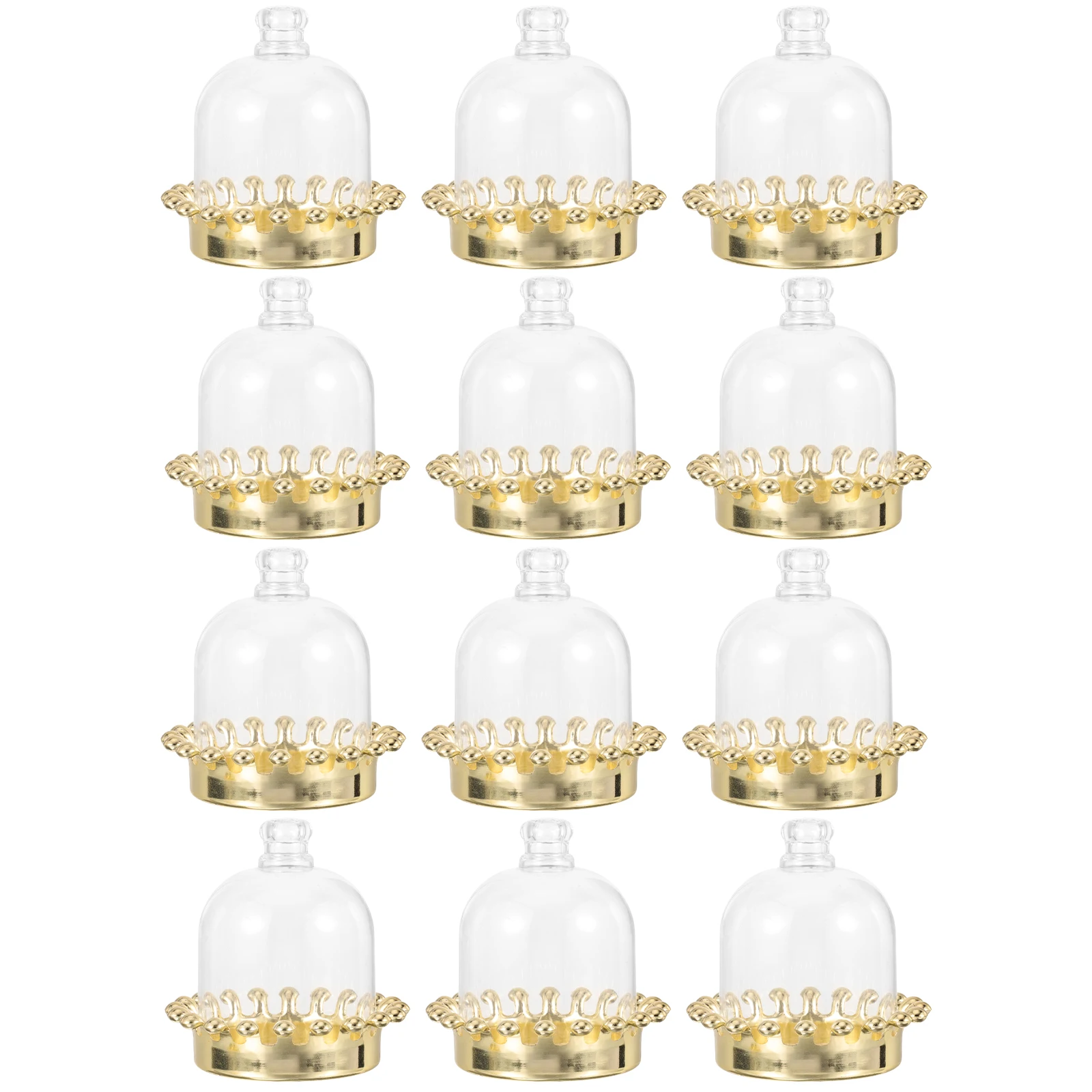 

12pcs Clear Cake Stand with Dome Lid Display Tray for Dessert Table Small Golden Plastic Cake Holder Kitchen Barware